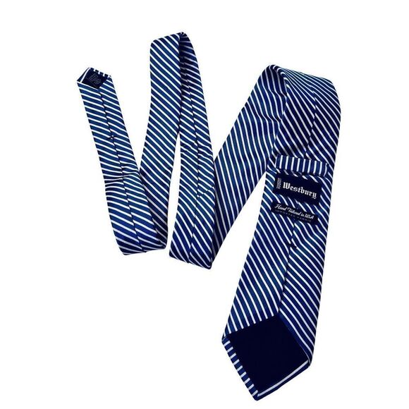 Vintage Westbury London Silk Hand Tailored Blue Stripe 60" x 3.25" Necktie Tie - Picture 2 of 7